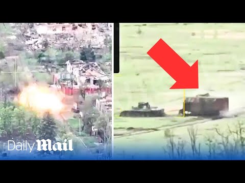 Russian 'turtle tank' column launches attack on Ukraine in Krasnohorivka