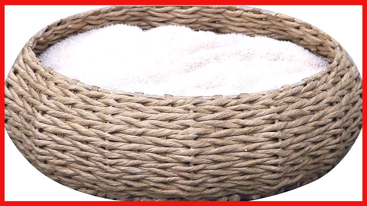 PetPals Hand Made Paper Rope Round Bed for Cat/Dog/Pet Sleep with Pillow, Natural