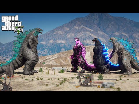 Legendary Godzilla vs Atomic Godzilla, Heisei Godzilla, Shin Godzilla - Epic Battle ( GTA V Mod )