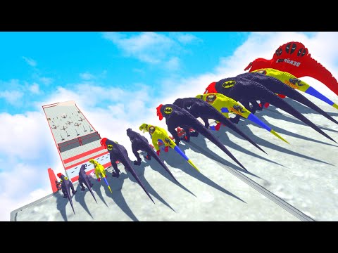 Different Size Slide Race BatSpiderman,Wolverine,Venom T-REX -Animal Revolt Battle Simulator