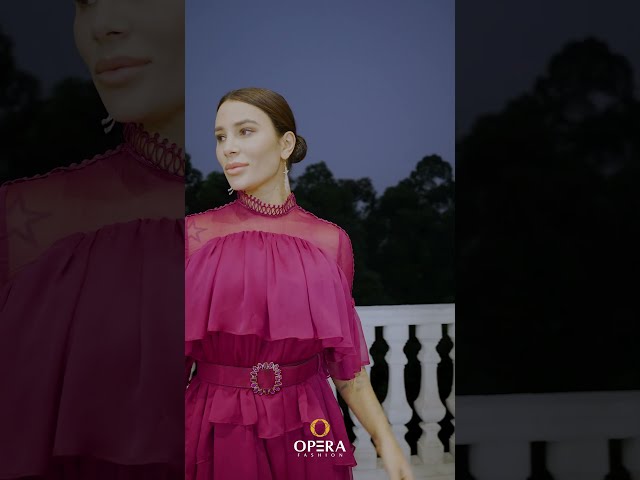 فستان طبقات شيفون لون موف مع حزام