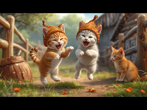 Mama Cat Trims Fur on the Farm and Makes Tiger Hat for Kittens at Home