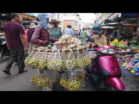 Morning Food Market Scene @Tuol Sangke - Fresh Natural Vegetable, Rural Fish, Fruit & More Food