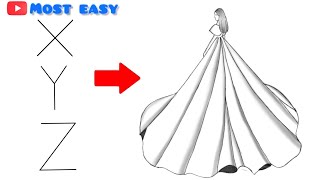 How to draw a Girl with Beautiful dress very easy step by step pencil sketch from XYZ