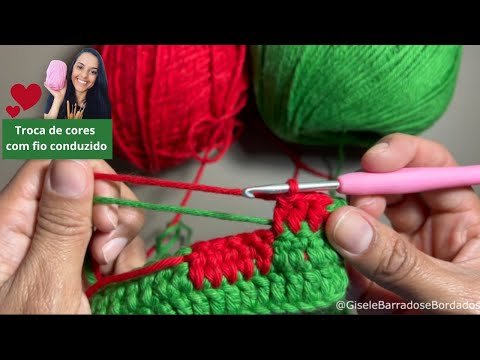 Troca de cores no crochê com fio conduzido