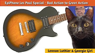 Video thumbnail for Epiphone Les Paul Special 2 bad action turned into the best action I have seen. I love this one. by Lennon Luthier & Georgie Girl