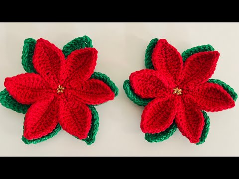 Flor de natal em crochê modelo fácil e rápido de fazer passo a passo