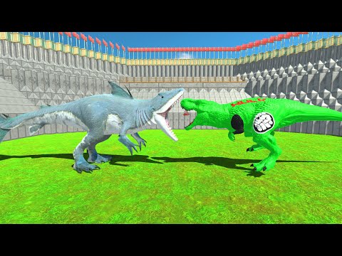 New Hulk T-rex Vs Team KingSark Rex Death run -Animal Revolt Battle Simulator