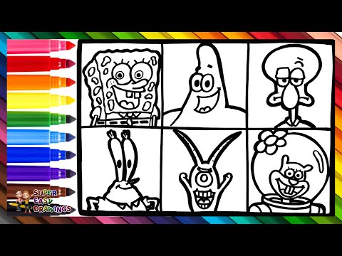 Drawing and Coloring The Characters Of SpongeBob SquarePants 🧽🐙🦀🍔🐿️🦑👾🌊 Drawings for Kids