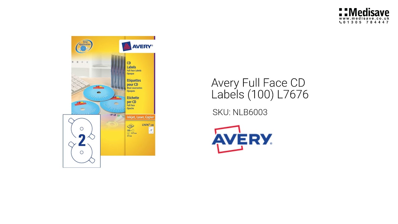 Avery Full Face CD Labels 100 L7676 NLB6003