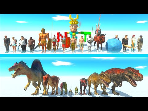 ALL HUMANS Team vs CARNIVORE DINOSAURS Team - Animal Revolt Battle Simulator ARBS