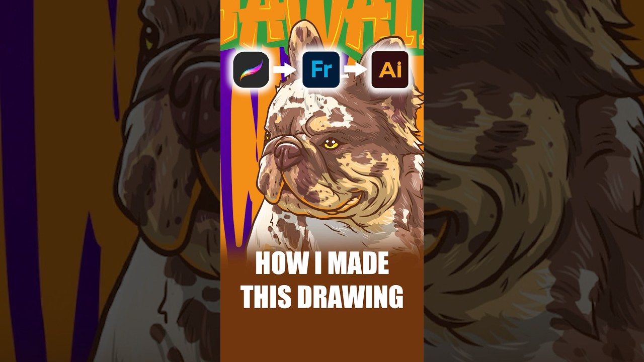 How to draw a Fluffy French Bulldog using vectors #adobefresco #vectorart #fluffyfrenchbulldog