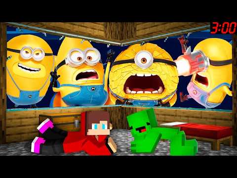 JJ and Mikey HIDE from MINIONS in Minecraft Challenge Maizen Security House