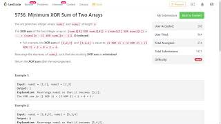 YouTube video 'LeetCode [HARD] Minimum XOR Sum of Two Arrays'