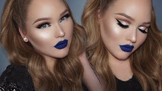 BLUE Lipstick + GLOWY Glam Cut-Crease Makeup