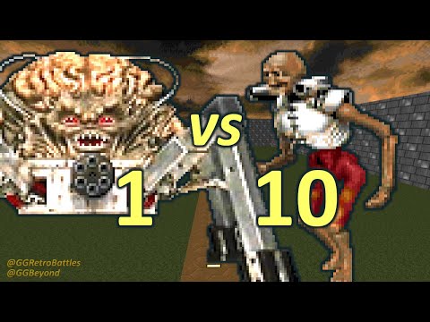 Spider Mastermind vs 10 Revenants - Monster Infighting - Doom II Retro Battles