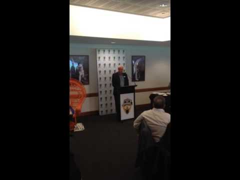 Cricket Australia Chair Wally Edwards thanking volunteers