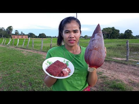Asian food , Awesome Cooking beef W/ banana flower Recipe - Cook  beef Recipes- village food factory