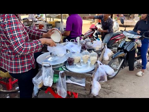Routine Morning Market In Cambodia, One Bicycle Can Sell Many Kinds Of Food - Cambodian Street Food