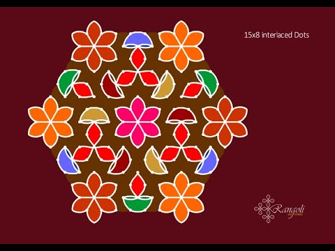 Deepa Rangoli with 15x8 dots | Deepam Muggulu | Diwali rangoli | Easy Rangoli & Kolam designs