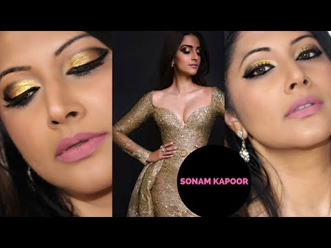 SONAM KAPOOR CANNES FILM FESTIVAL 2017 MAKEUP TUTORIAL  | GOLD SMOKEY EYES | NEWCOMERS MAKEUP Video