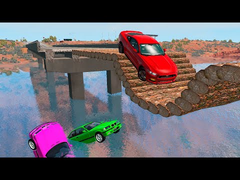 Cars vs Log Bridge with Reverse Speed Bumps  - BeamNG.Drive [Car Crashes]