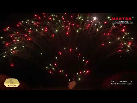 0.8" 195 Shot X Red & Green Crossette Display Cake Firework