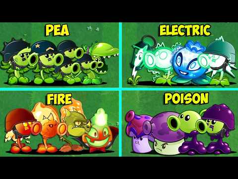 PVZ 2 - Random Plants 5 Team PEA x POISON x ELECTRIC x ICE x FIRE Battlez - Who WIll Win?