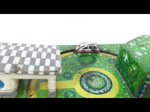 ABTOTPACCA Vintage Russian Tinplate Clockwork bus station / Road toy