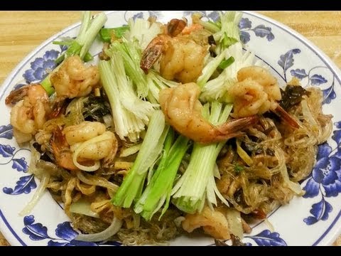 How to make Cha Ma Sur (Stir fry glass noodles with pork belly and shrimp)