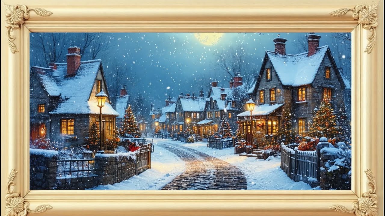 Relaxing  Music for Study, Focus & Work | Christmas Village Ambience | Snowy Holiday Wallpaper 4k