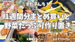 ヤオコー＆業務スーパーで1週間分のまとめ買い＆平日楽する作り置き✊！今週もお野菜たっぷり🍅🥒🍆🥦🥕！平日用おかず、お弁当用と、たくさん作り置きできました♪【揚げ浸し/フライヤー/冷凍保存】