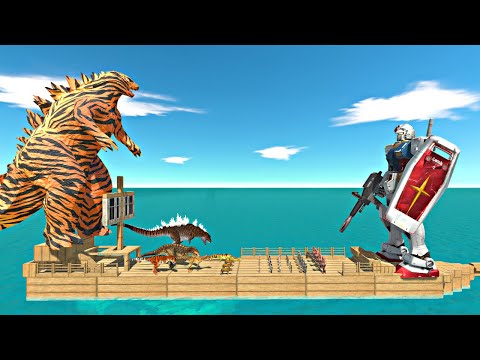 War on Pirate Ship | Tiger Godzilla 2014 Team vs Gundam Rx-78 + Ranged Units - ARBS