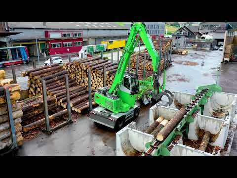 SENNEBOGEN 730 E - Holzumschlagbagger im Pick & Carry-Einsatz mit Anhänger, OLWO AG, Schweiz