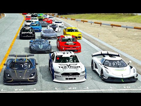 Koenigsegg Hypercars vs NASCAR 2020 cars at Le Mans 24h Circuit