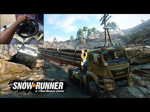Man TGS 8X8 & RAM 3500 medium log transporting | Snow Runner | Logitech g923 gameplay