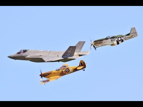 F-35B LIGHTNING & SPITFIRE & MUSTANG  HERITAGE MEMORIAL FLIGHT - IWM DUXFORD FLYING LEGENDS - 2018