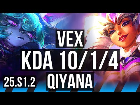 VEX vs QIYANA (MID) | 10/1/4, Legendary | NA Grandmaster | 25.S1.2