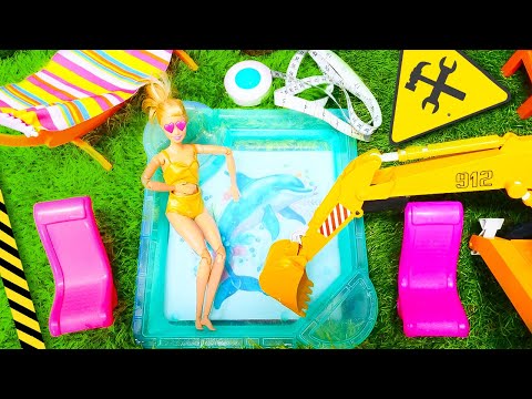 Pool im Garten für Barbie - Cooles Video mit Barbie Puppen und Nicole auf Deutsch