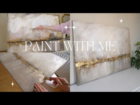 Liquid Gold ✨ Dreamy abstract painting in beige and gold, DIY art, painting for beginners