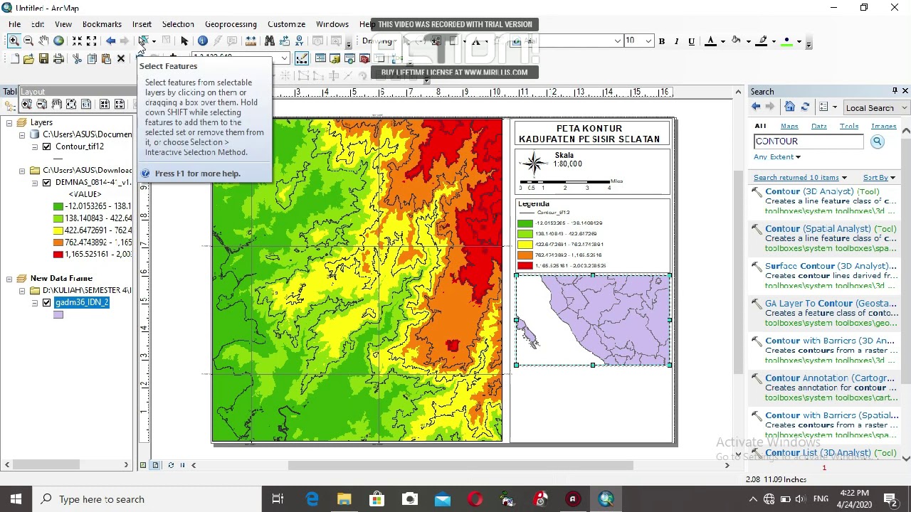 CARA MEMBUAT PETA KONTUR, KEMIRINGAN LERENG DAN TUTUPAN LAHAN DENGAN APLIKASI ARCGIS
