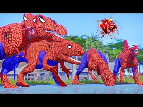 Spider-Man T-Rex, Godzilla, Indominus Rex, Shark, Indoraptor, Giganotosaurus Dinosaurs Fighting