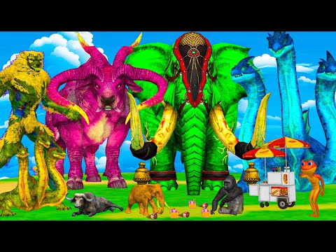 10 Mammoth Elephant Cow vs 5 Giant Tiger Lion Dinosaur Attack Baby Elephant Saved By Woolly Mammoth