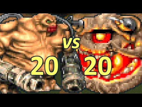 20 Mancubi vs 20 Pain Elementals - Monster Infighting - Doom II Retro Battles