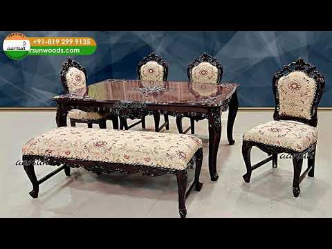 Rectangular Wooden Antique Dining Set with Bench, 6 Seater