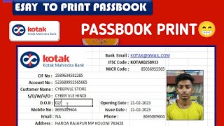 KOTAK MAHINDRA BANK PASSBOOK PRINTING FORMAT KOTAK BANK PASSBOOK PRINTING ANY PRINTER PASSBOOK PRINT