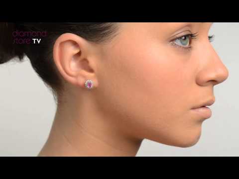 B3672 - Pink Sapphire 6 x 4mm And Diamond 9K White Gold Earrings