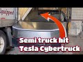 Semi truck hit tesla cybertruck | Idiot driver stopped in highway | Truck vs. high winds