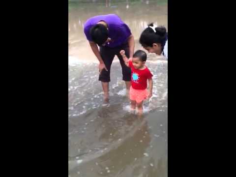 Sona enjoying her first beach experience