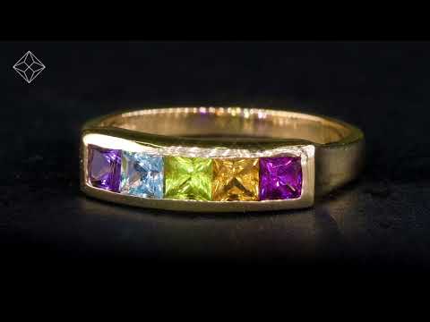 A3721 - MULTI GEM STONE 9K YELLOW GOLD RING